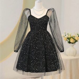 New SHEIN Sparkling Black Long Sleeve Dress